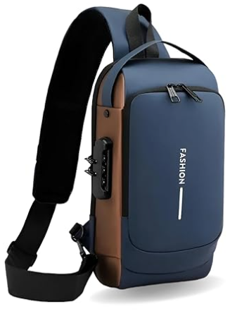 Blue -Gold usb Sling Bag for Men & Women